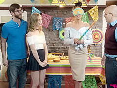 Anya Olsen and Samantha Hayes are enjoying a local festivity while having a casual threesome