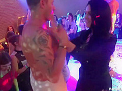 Delightful girls are partying in the night club and having casual sex with random guys