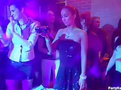 Delightful girls are partying in the night club and having casual sex with random guys