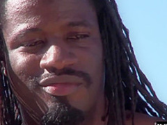 Kinky ladies and two handsome, black guys are having group sex on a huge balcony