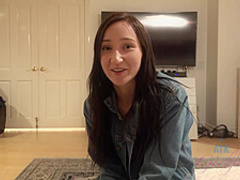 Carmen Rae is sitting on the bed and watching, while her guy is licking her wet pussy