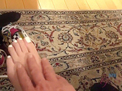 Carmen Rae is sitting on the bed and watching, while her guy is licking her wet pussy