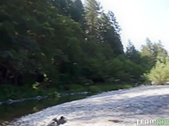 Small titted blonde with glasses, Riley Star fucked a stranger, in the forest, until she came