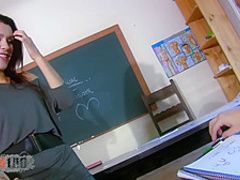 Smoking hot teacher certainly likes a rough fuck in the classroom and a facial cumshot