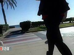 Short haired woman is about to suck dick in the nature, before riding it like crazy