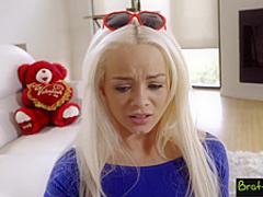 Cock loving blonde babe with tiny tits is riding her step- brothers dick in the living room