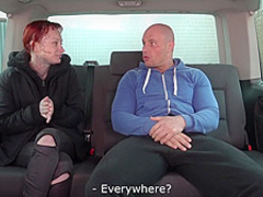 Totally Pierced and Tattooed Wierd Creature Rock the Cock in Driving Car