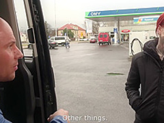 Totally Pierced and Tattooed Wierd Creature Rock the Cock in Driving Car