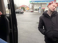 Totally Pierced and Tattooed Wierd Creature Rock the Cock in Driving Car