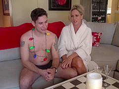 Hot woman is fucking her horny step- son, while they are completely alone at home