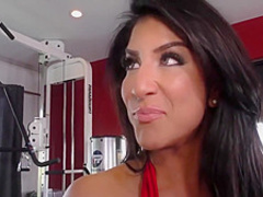 Horny brunette, Raven Hart went to the gym to have casual sex with her personal trainer