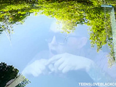 Amazing brunette, Alex More is sucking a big, black dick while her boyfriend is watching