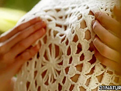 Macy nata seduces and jerks him off on her tits