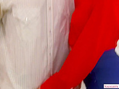 Horny blonde teacher makes her student fuck her on her working desk, for not doing his homework