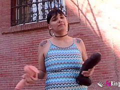 Vivi Sevilla is sucking cock like a whore, while riding another dick, at the same time