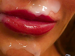 Tattooed blonde, Alice Judge sucks dick and gets cum on face, during a porn video casting