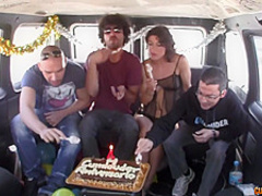 Small titted brunette, Julia Roca is getting fucked hard, in the back of a van