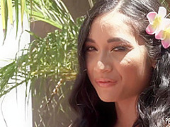 Exotic babe with a flower in her hair, Avery Black is about to fuck a horny soldier