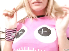 Playing with her boobs