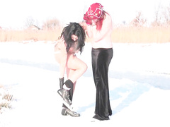 Naked on ice skates