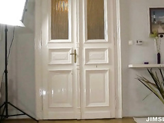 Brunette babe in hotpants showing off her fine ass