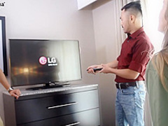 Karla Kush is having a wild threesome with two Asian guys, in their hotel room