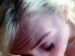 Sweet blonde chick is sucking dick like a real pro, while her boyfriend is out of town