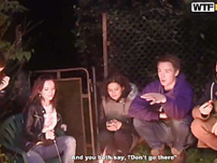 Two guys are fucking a slutty college girl at the same time, during a private party