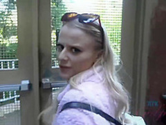 Charming blonde babe is horny and needs someone to fuck her dirty brains out, until she cums