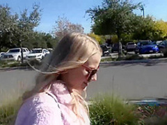 Charming blonde babe is horny and needs someone to fuck her dirty brains out, until she cums