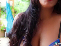 Busty brunette in erotic lingerie, Ana Montes is fingering her pussy and moaning while cumming