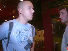 Tattooed babe and her slutty, blonde friend are having a threesome with a handsome stranger