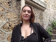 Pauline is wearing black stockings while having a threesome with guys she likes a lot