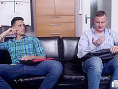 Leni - German blonde big-titted MILF boss fucks two guys at the office - Bridgette B