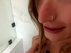 Busty Gal With Glasses Is Playing With A Sex Toy, While Alone In The Kitchen