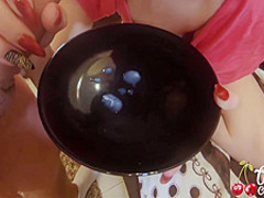 Big Ass Milf Blowjob Big Cock, Anal Sex And Cum Eating In The Kitchen