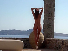 Slim Babe, Maria Ryabushk Was Posing On The Balcony And Slowly Taking Off Her Clothes