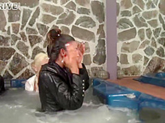 Beautiful Lesbians Are Eating Each Others Pussy In The Hot Tub And Enjoying It A Lot